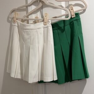 White and Green Pleated Skirts
